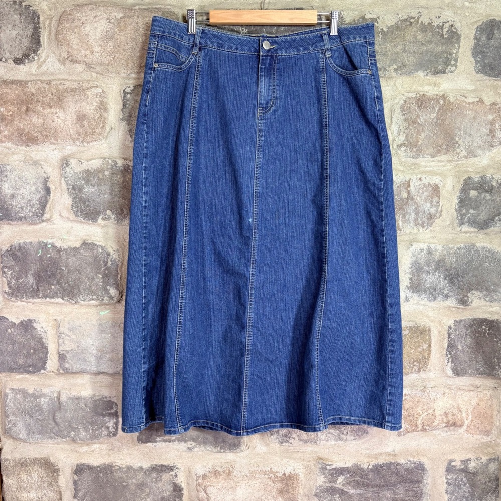 Baccini Womens Plus 18W Denim Maxi Skirt Blue Stretch A-Line 5-Pocket Long Skirt
